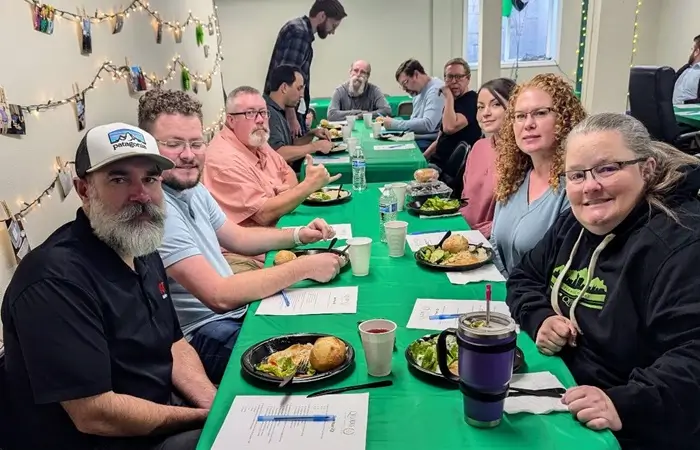 Employees eating lunch