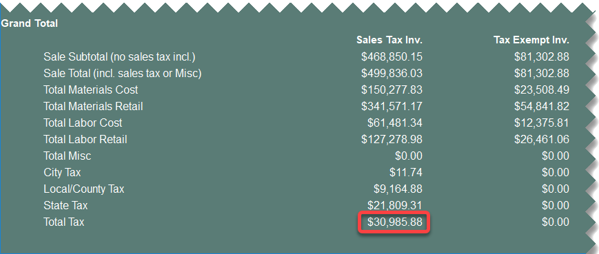 Total tax screenshot